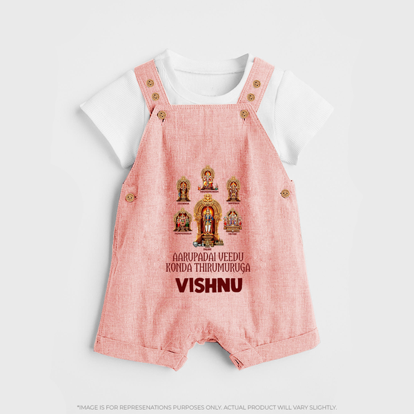Aarupadai Veedu Murugan – Name Personalised Kids Dungaree - PEACH - 0 - 5 Months Old (Chest 18")