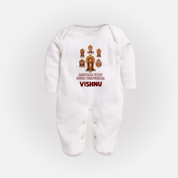 Aarupadai Veedu Murugan – Name Personalised Kids Fullbody Suit - WHITE - New Born (Chest 7.5")