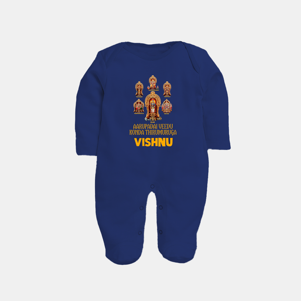 Aarupadai Veedu Murugan – Name Personalised Kids Fullbody Suit - NAVY BLUE - New Born (Chest 7.5")