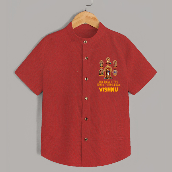 Aarupadai Veedu Murugan – Name Personalised Kids Shirt - RED - 0 - 6 Months Old (Chest 23")