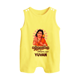 Kandhanukku Arohara – Murugan Blessings Personalised Kids Romper Suit - PASTEL YELLOW - 0 - 5 Months Old (Chest 18")