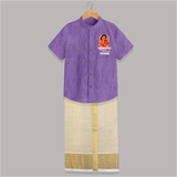 Kandhanukku Arohara – Murugan Blessings Personalised Kids Shirt and Dhoti - ROYAL PURPLE - 0 - 6 Months Old (Chest-23") (Dhoti length-14")