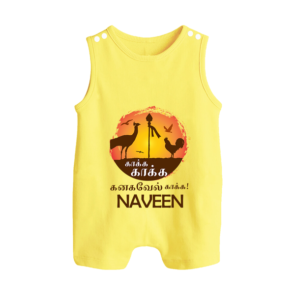 Kaakka Kaakka Kanavel Kaakka – Name Personalised Kids Romper Suit - PASTEL YELLOW - 0 - 5 Months Old (Chest 18")
