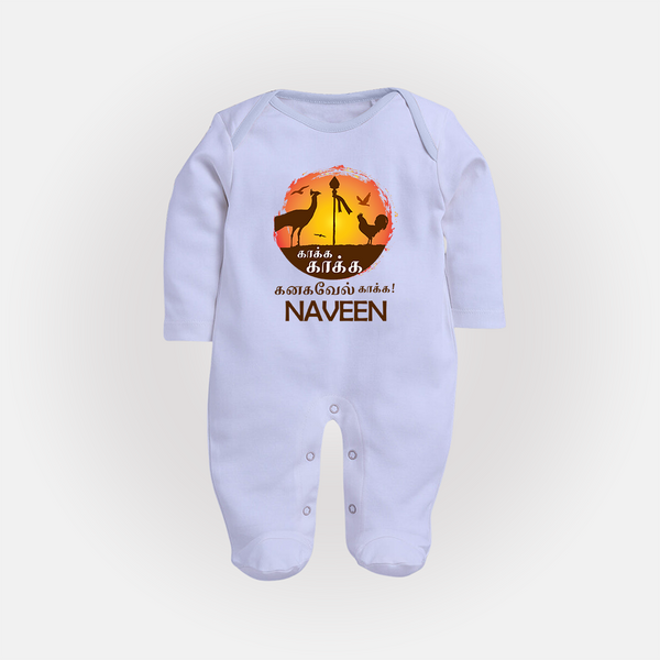Kaakka Kaakka Kanavel Kaakka – Name Personalised Kids Fullbody Suit - BABY BLUE - New Born (Chest 7.5")