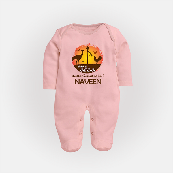 Kaakka Kaakka Kanavel Kaakka – Name Personalised Kids Fullbody Suit - BABY PINK - New Born (Chest 7.5")
