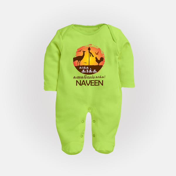 Kaakka Kaakka Kanavel Kaakka – Name Personalised Kids Fullbody Suit - LIME GREEN - New Born (Chest 7.5")