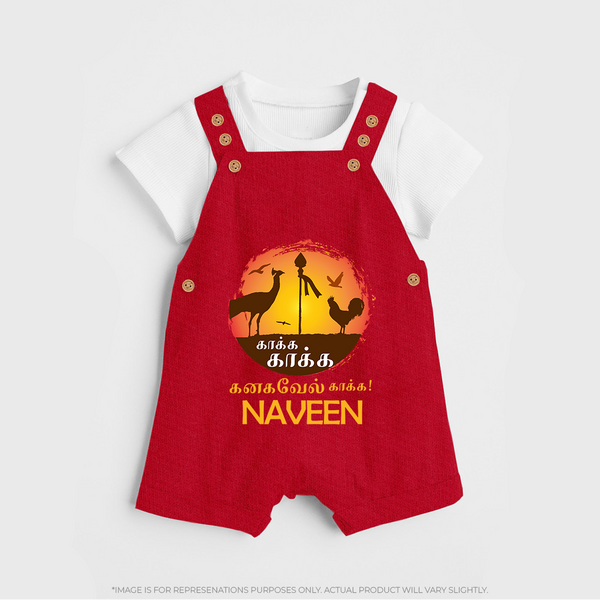 Kaakka Kaakka Kanavel Kaakka – Name Personalised Kids Dungaree - RED - 0 - 5 Months Old (Chest 18")