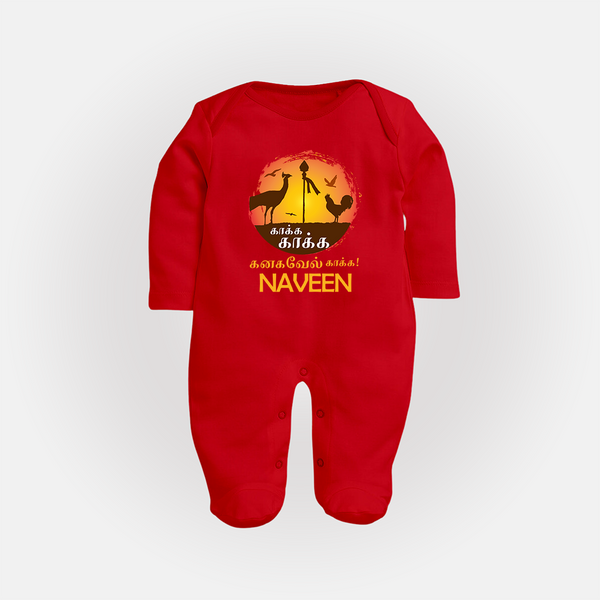 Kaakka Kaakka Kanavel Kaakka – Name Personalised Kids Fullbody Suit - RED - New Born (Chest 7.5")
