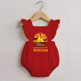 Kaakka Kaakka Kanavel Kaakka – Name Personalised Kids Romper Frock - RED - 0 - 3 Months Old (Chest 19")