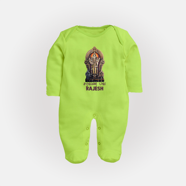 Saravanan Paada – Murugan Devotional Personalised Kids Fullbody Suit - LIME GREEN - New Born (Chest 7.5")