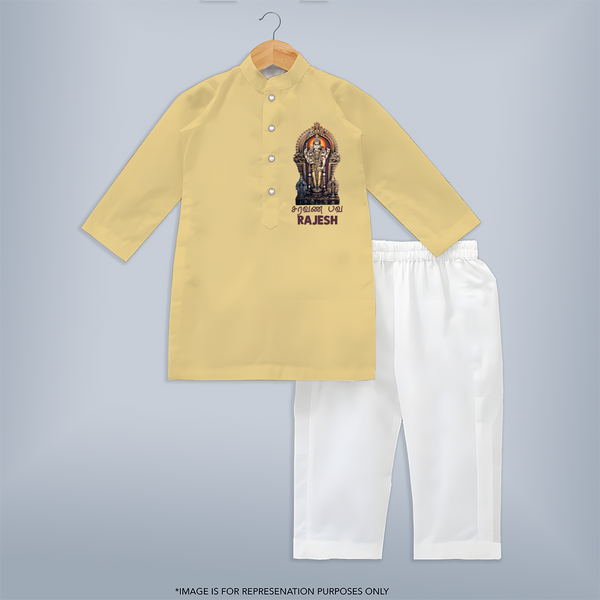 Saravanan Paada – Murugan Devotional Personalised Kids Kurta - PASTEL YELLOW - 3 - 6 Months Old (Chest 24", Kurta Length 14'', Waist 19", Pant Length 14")