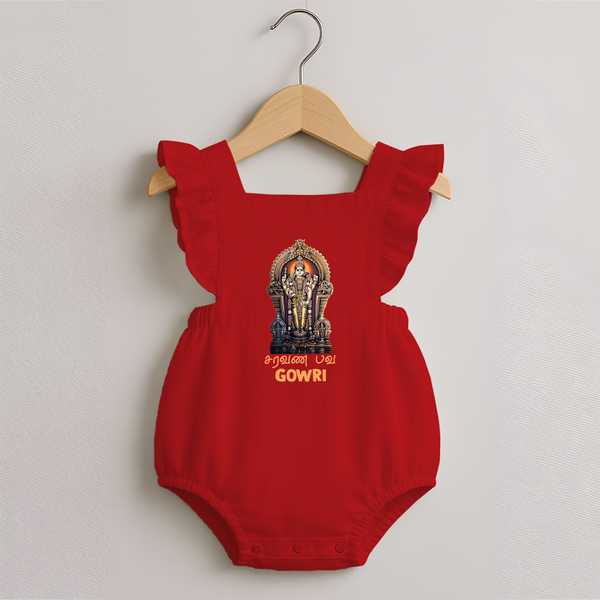 Saravanan Paada – Murugan Devotional Personalised Kids Romper Frock - RED - 0 - 3 Months Old (Chest 19")