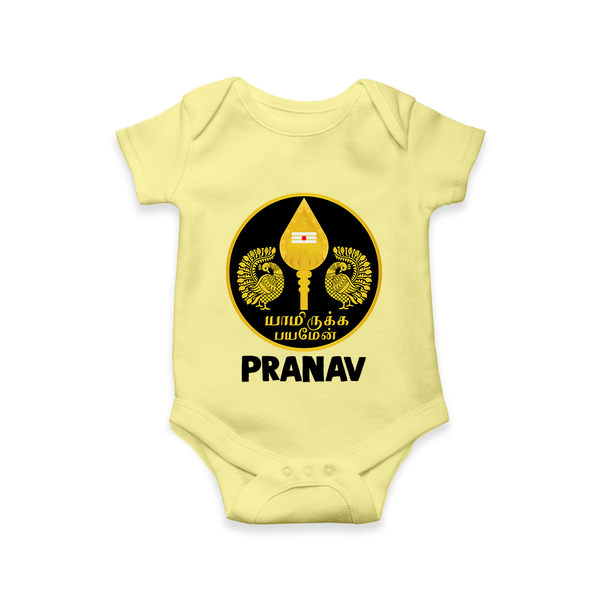 Yamarukka Bayamen – Vel Murugan Personalised Kids Romper - PASTEL YELLOW - New Born (Chest 14")