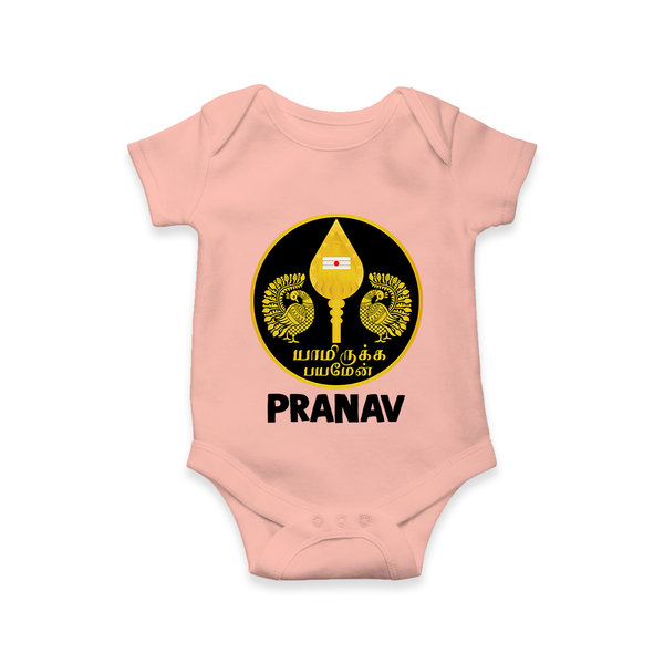 Yamarukka Bayamen – Vel Murugan Personalised Kids Romper - PEACH - New Born (Chest 14")