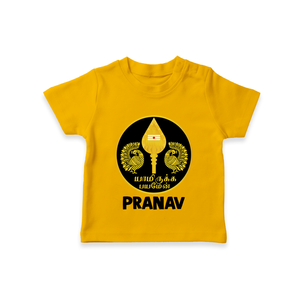 Yamarukka Bayamen – Vel Murugan Personalised Kids T-Shirt - CHROME YELLOW - 0-5 Months Old (Chest 17")