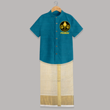 Yamarukka Bayamen – Vel Murugan Personalised Kids Shirt and Dhoti - PEACOCK BLUE - 0 - 6 Months Old (Chest-23") (Dhoti length-14")