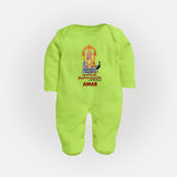 Thiruchendur Murugan Blessings – Name Personalised Kids Fullbody Suit - LIME GREEN - New Born (Chest 7.5")