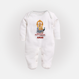 Thiruchendur Murugan Blessings – Name Personalised Kids Fullbody Suit - WHITE - New Born (Chest 7.5")