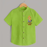 Thiruchendur Murugan Blessings – Name Personalised Kids Shirt - LIME GREEN - 0 - 6 Months Old (Chest 23")