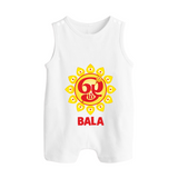 Om Murugan Vel Symbol – Name Personalised Kids Romper Suit - WHITE - 0 - 5 Months Old (Chest 18")