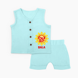 Om Murugan Vel Symbol – Name Personalised Kids Jabla Set - BABY BLUE - 0 - 3 Months Old (Chest 9.8")