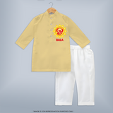 Om Murugan Vel Symbol – Name Personalised Kids Kurta - PASTEL YELLOW - 3 - 6 Months Old (Chest 24", Kurta Length 14'', Waist 19", Pant Length 14")