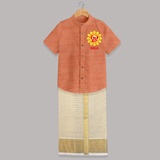 Om Murugan Vel Symbol – Name Personalised Kids Shirt and Dhoti - ORANGE - 0 - 6 Months Old (Chest-23") (Dhoti length-14")