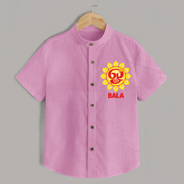 Om Murugan Vel Symbol – Name Personalised Kids Shirt - BABY PINK - 0 - 6 Months Old (Chest 23")