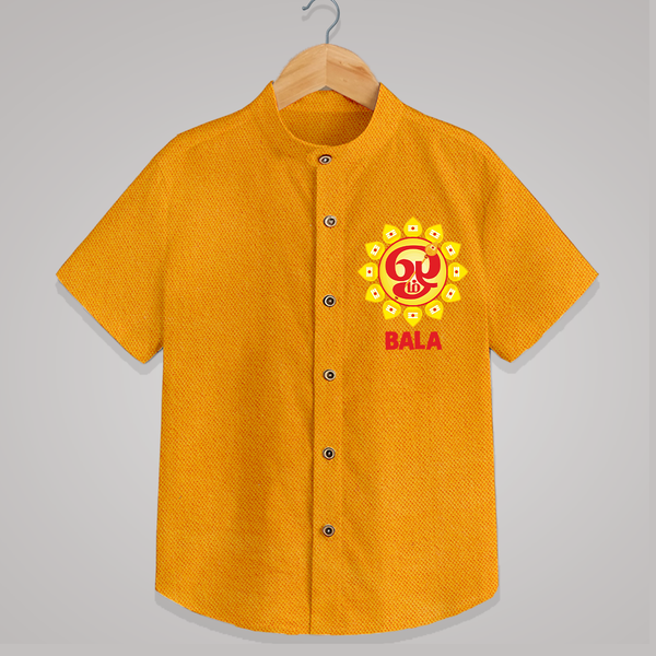 Om Murugan Vel Symbol – Name Personalised Kids Shirt - CHROME YELLOW - 0 - 6 Months Old (Chest 23")
