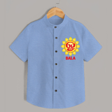 Om Murugan Vel Symbol – Name Personalised Kids Shirt - SKY BLUE - 0 - 6 Months Old (Chest 23")