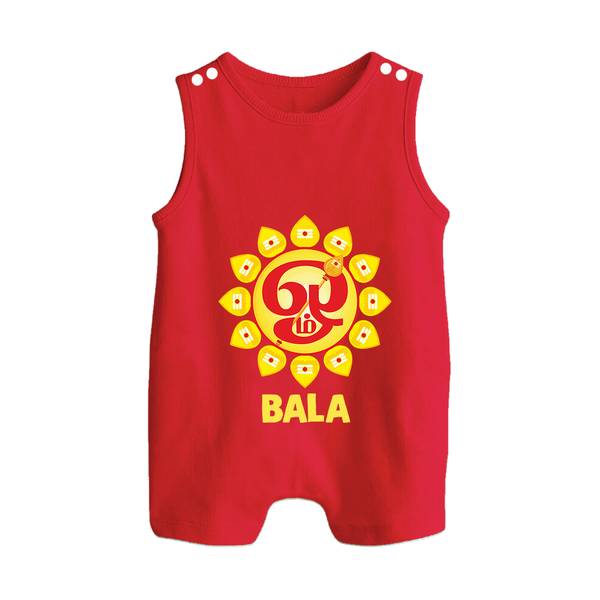 Om Murugan Vel Symbol – Name Personalised Kids Romper Suit - RED - 0 - 5 Months Old (Chest 18")