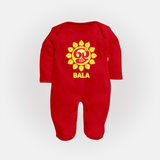 Om Murugan Vel Symbol – Name Personalised Kids Fullbody Suit - RED - New Born (Chest 7.5")