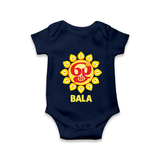 Om Murugan Vel Symbol – Name Personalised Kids Romper - NAVY BLUE - New Born (Chest 14")