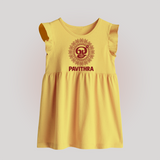 Om Murugan Traditional Mandala – Name Personalised Kids Baby Frock - PASTEL YELLOW - 0 - 3 Months Old (Chest 17")