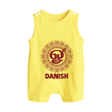 Om Murugan Traditional Mandala – Name Personalised Kids Romper Suit - PASTEL YELLOW - 0 - 5 Months Old (Chest 18")