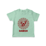 Om Murugan Traditional Mandala – Name Personalised Kids T-Shirt - MINT GREEN - 0-5 Months Old (Chest 17")