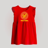 Om Murugan Traditional Mandala – Name Personalised Kids Baby Frock - RED - 0 - 3 Months Old (Chest 17")