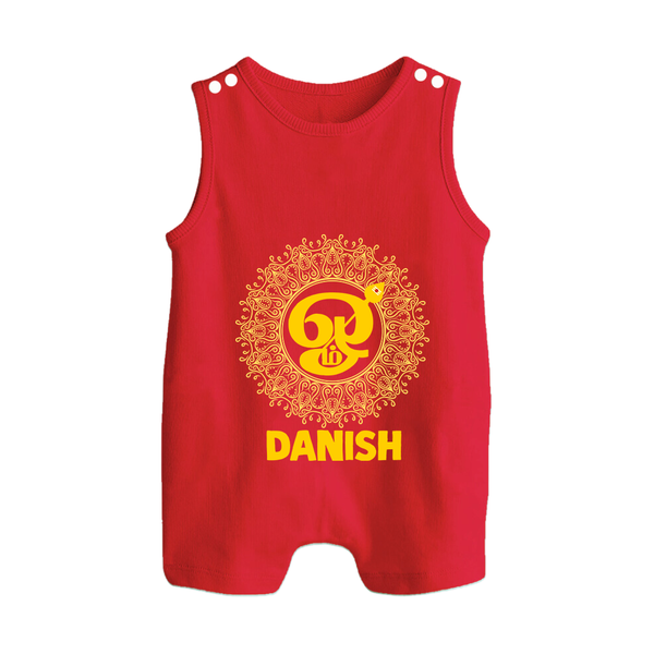 Om Murugan Traditional Mandala – Name Personalised Kids Romper Suit - RED - 0 - 5 Months Old (Chest 18")