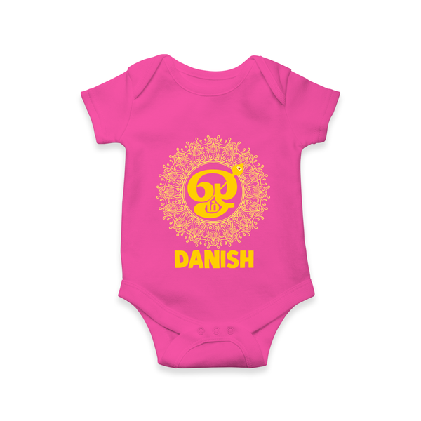 Om Murugan Traditional Mandala – Name Personalised Kids Romper - HOT PINK - New Born (Chest 14")