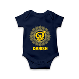 Om Murugan Traditional Mandala – Name Personalised Kids Romper - NAVY BLUE - New Born (Chest 14")