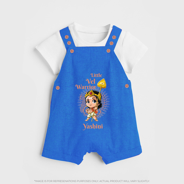 Little Vel Warrior - Customized Dungaree Set For Kids With Name - COBALT BLUE - 0 - 5 Months Old (Chest 18")