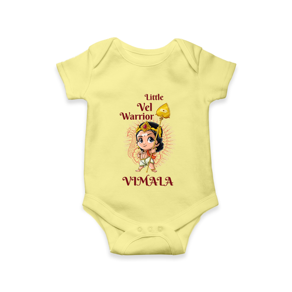 Little Vel Warrior Romper / Onesie | Personalized Baby Romper / Onesie for Lord Murugan - PASTEL YELLOW - New Born (Chest 14")