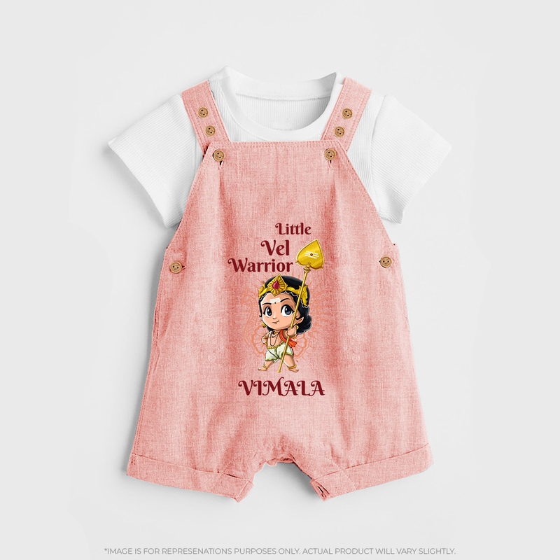 Little Vel Warrior - Customized Dungaree Set For Kids With Name - PEACH - 0 - 5 Months Old (Chest 18")