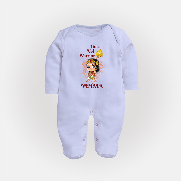 Little Vel Warrior - Customized Sleep Suit For Babies With Name - BABY BLUE - New Born (Chest 7.5")