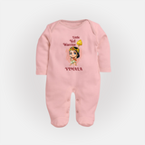 Little Vel Warrior - Customized Sleep Suit For Babies With Name - BABY PINK - New Born (Chest 7.5")