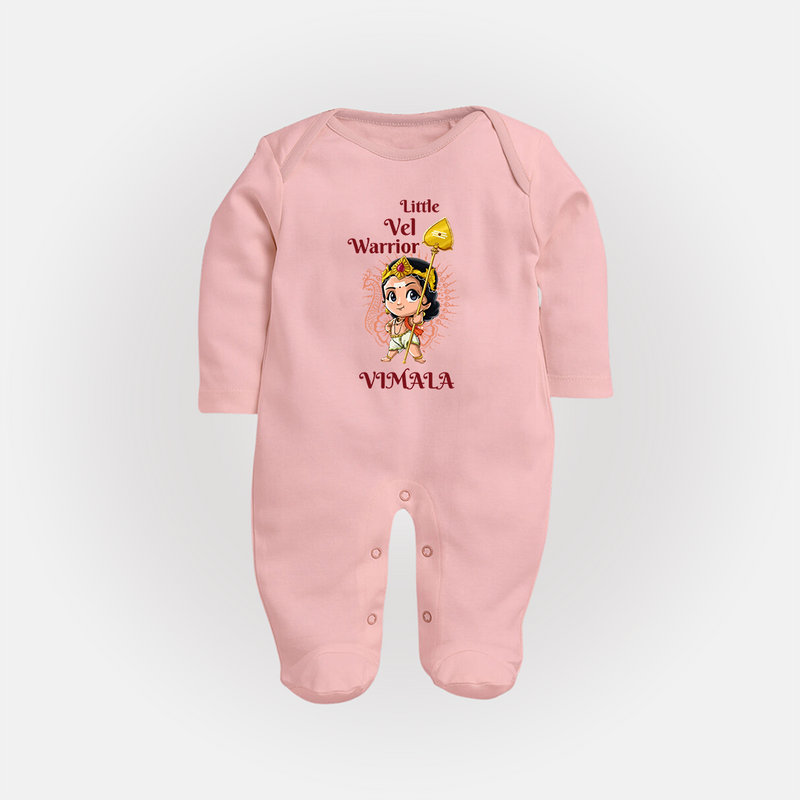 Little Vel Warrior - Customized Sleep Suit For Babies With Name - BABY PINK - New Born (Chest 7.5")