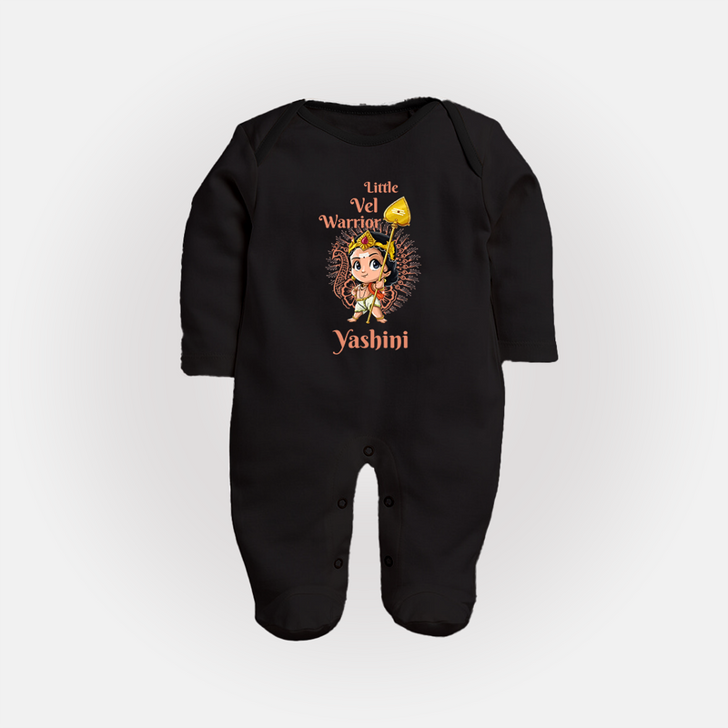 Little Vel Warrior Sleep Suit | Personalized Baby Sleep Suit for Lord Murugan - BLACK - New Born (Chest 7.5")