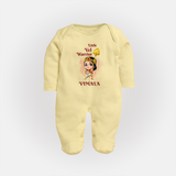 Little Vel Warrior - Customized Sleep Suit For Babies With Name - PASTEL YELLOW - New Born (Chest 7.5")