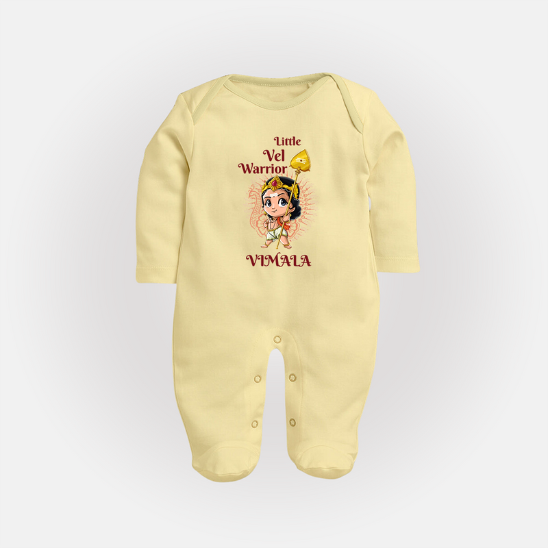 Little Vel Warrior - Customized Sleep Suit For Babies With Name - PASTEL YELLOW - New Born (Chest 7.5")