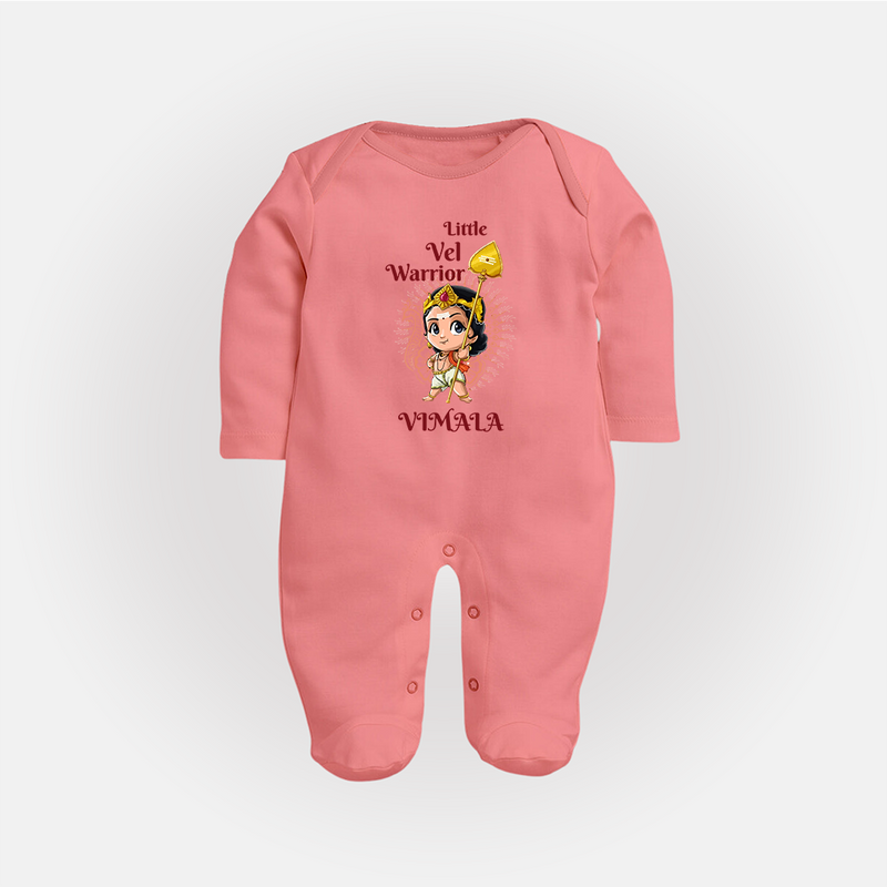 Little Vel Warrior - Customized Sleep Suit For Babies With Name - PEACH - New Born (Chest 7.5")